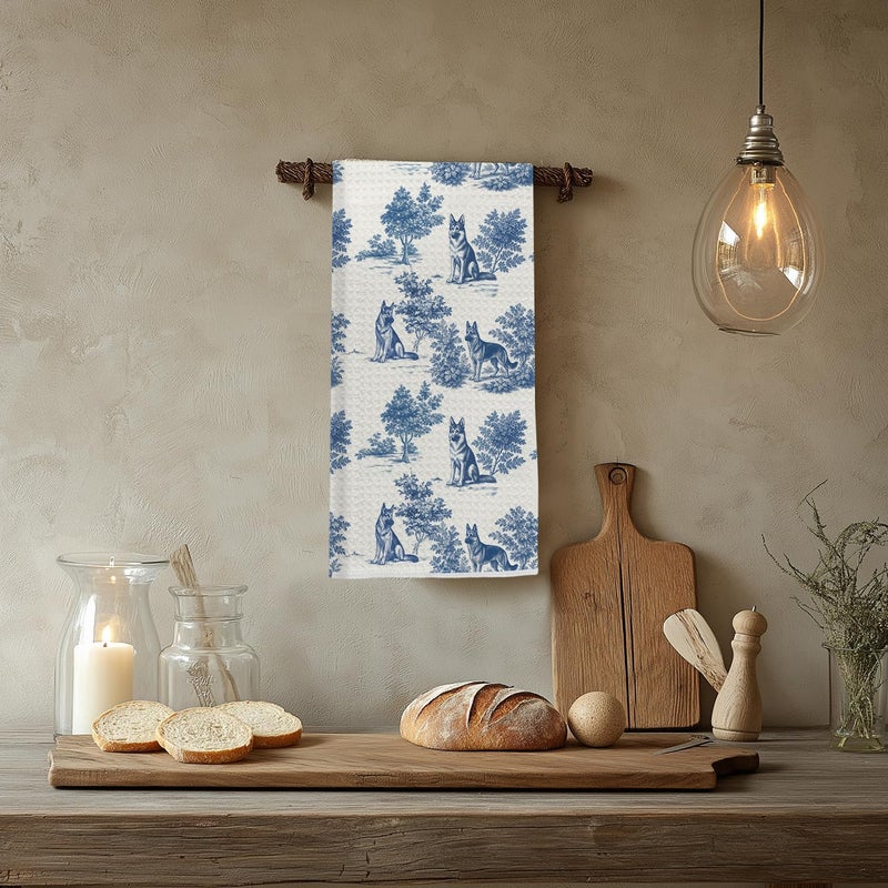 EKGJW German Shepherd Kitchen & Hand Towel for Dog Lovers, Chinoiserie German Shepherd Dish & Tea Towels, Farmhouse Dog Mom Gifts for Women, 16x24 Inch - Image 4